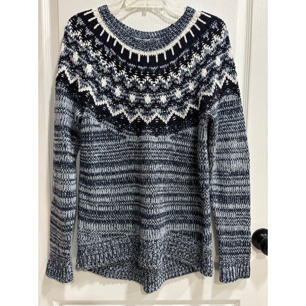 Bass Vintage Nordic Ski Knit Pullover Blue & White Sweater Woman’s Medium